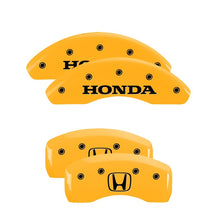 Load image into Gallery viewer, MGP 4 Caliper Covers Engraved Front Honda Rear H Logo Yellow Finish Black Char 2019 Honda CR-V