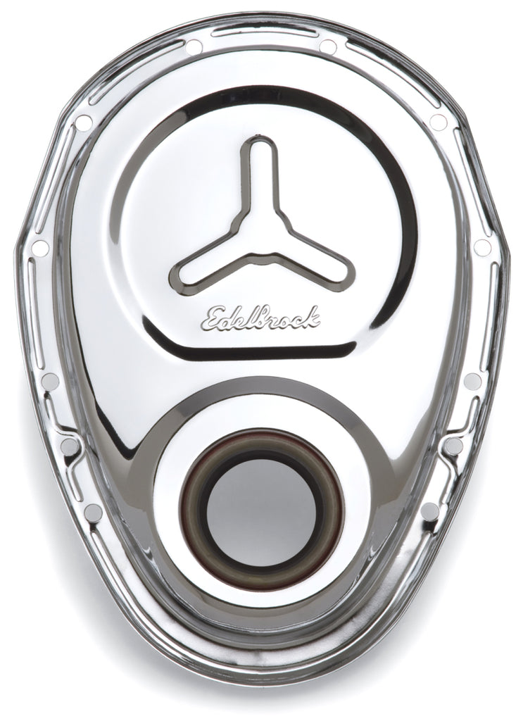 Edelbrock Timing Cover SB-Chevy Chrome w/ Welded Reinforcement Plate