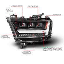 Load image into Gallery viewer, ANZO 19-24 RAM 1500 (New Body/OE Halogen) Full LED Proj Headlights DRL/SeqSig Black - Driver Side