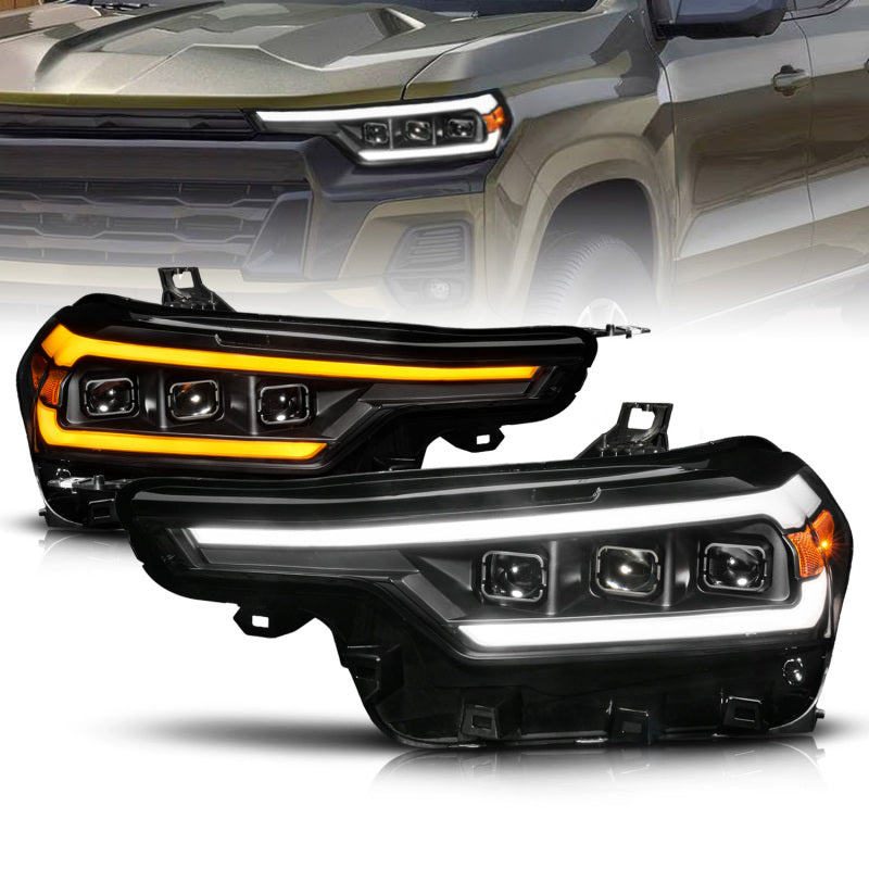Anzo 2023+ Chevy Colorado Full LED Proj. Headlights w/ Black Housing - Seq. Lightbar w. DRL