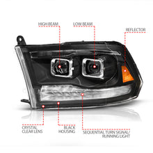 Load image into Gallery viewer, ANZO 09-19 Dodge RAM 1500 / 10-18 2500/3500 LED Proj Headlights SeqSig Black - Pair