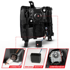 ANZO 16-18 Chevy Silverado1500 (Factory HID Models) LED Proj Light Bar Style Headlights Black - Pair