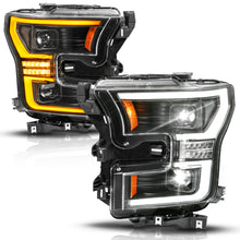 Load image into Gallery viewer, ANZO 15-17 Ford F-150 (Factory Halogen Model ONLY) Full LED Proj Headlights  Init/SeqSig Black- Pair