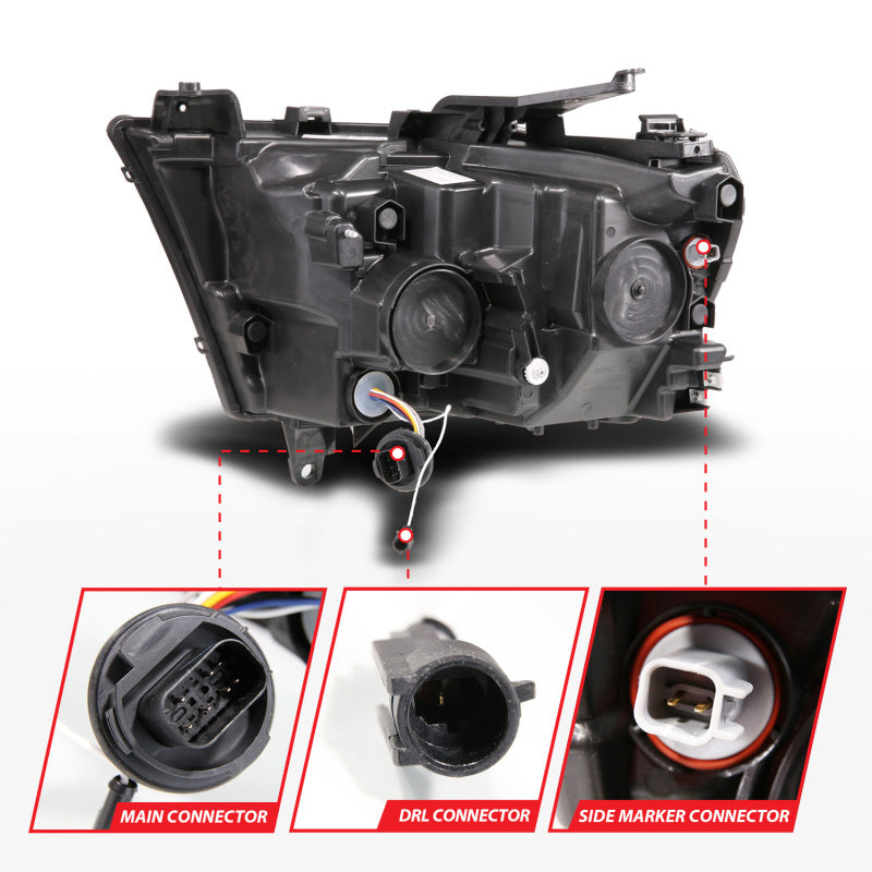 ANZO 19-24 RAM 1500 (New Body/OE Halogen) Full LED Proj Headlights DRL/SeqSig Black - Pass. Side