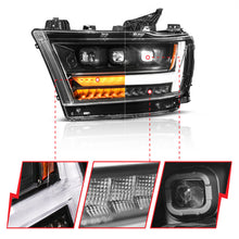 Load image into Gallery viewer, ANZO 19-24 RAM 1500 (New Body/OE Halogen) Full LED Proj Headlights DRL/SeqSig Black - Pass. Side