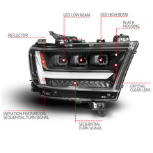 Load image into Gallery viewer, ANZO 19-24 RAM 1500 (New Body/OE Halogen) Full LED Proj Headlights DRL/SeqSig Black - Pass. Side
