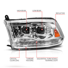 Load image into Gallery viewer, ANZO 09-19 Dodge RAM 1500 / 10-18 2500/3500 LED Proj Headlights SeqSig Chrome - Pair