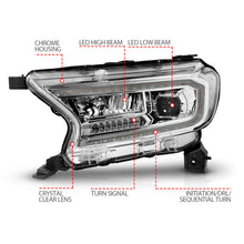 Load image into Gallery viewer, ANZO 19-23 Ford Ranger (Factory Halogen Models) Full LED Proj Headlights DRL/SeqSig Chrome - Pair