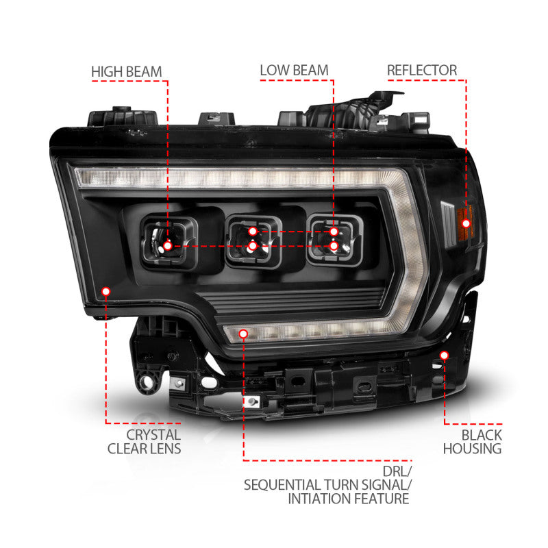 ANZO 19-24 RAM 2500/3500 Z-Series Full LED Proj Headlights DRL/Init/SeqSig - Pass. Side ONLY