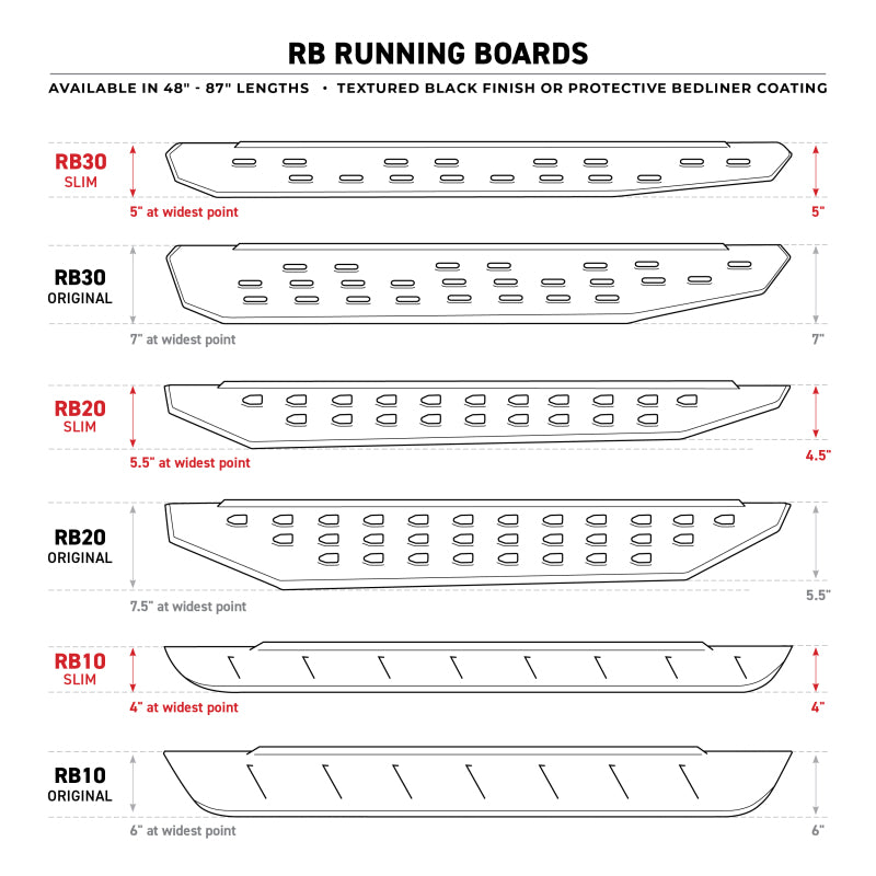 Go Rhino RB10 Slim Running Boards 57in. Cab Length - Bedliner Coating (No Drill/Mounting Brkt Req.)