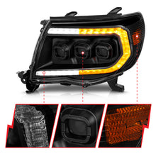 Load image into Gallery viewer, ANZO 05-11 Toyota Tacoma Full LED Projector Headlights White DRL/Init/SeqSig Black - Pair