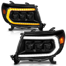 Load image into Gallery viewer, ANZO 05-11 Toyota Tacoma Full LED Projector Headlights White DRL/Init/SeqSig Black - Pair