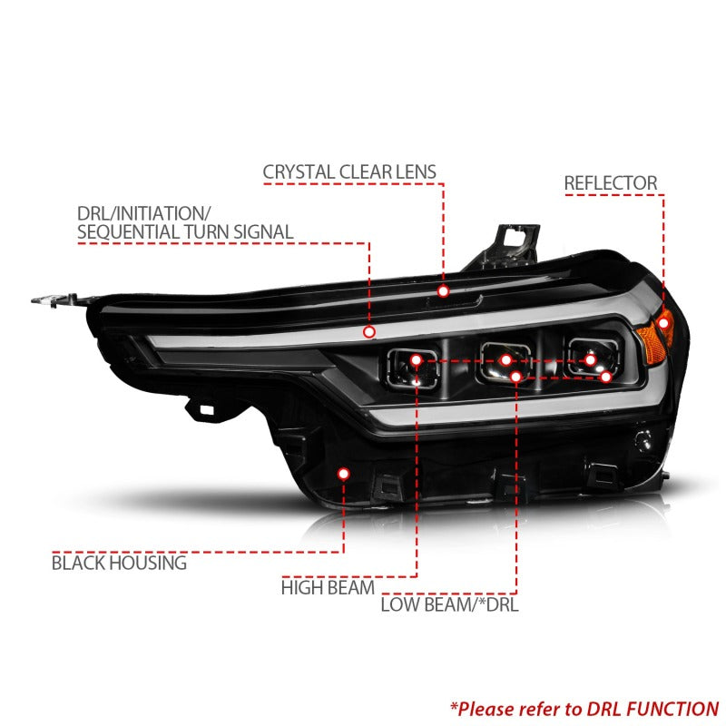 Anzo 2023+ Chevy Colorado Full LED Proj. Headlights w/ Black Housing - Seq. Lightbar w. DRL
