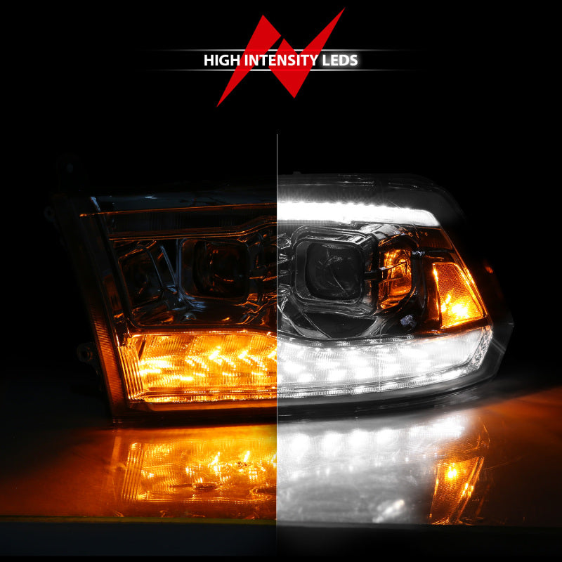 ANZO 09-19 Dodge RAM 1500 / 10-18 2500/3500 LED Proj Headlights SeqSig Chrome - Pair