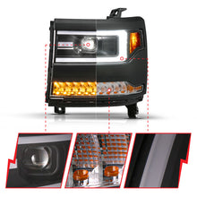 Load image into Gallery viewer, ANZO 16-18 Chevy Silverado1500 (Factory HID Models) LED Proj Light Bar Style Headlights Black - Pair