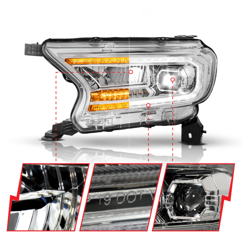 ANZO 19-23 Ford Ranger (Factory Halogen Models) Full LED Proj Headlights DRL/SeqSig Chrome - Pair