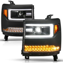 Load image into Gallery viewer, ANZO 16-18 Chevy Silverado1500 (Factory HID Models) LED Proj Light Bar Style Headlights Black - Pair