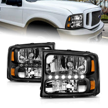 Load image into Gallery viewer, ANZO 2000-2004 Ford Excursion Crystal Headlights Black w/ LED 1pc