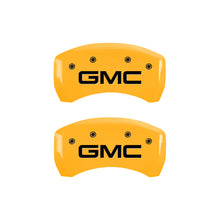 Load image into Gallery viewer, MGP 4 Caliper Covers Engraved Front &amp; Rear GMC Yellow finish black ch