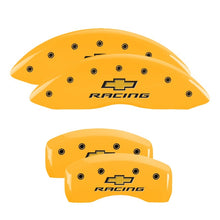 Load image into Gallery viewer, MGP 4 Caliper Covers Engraved Front &amp; Rear Chevy racing Yellow finish black ch
