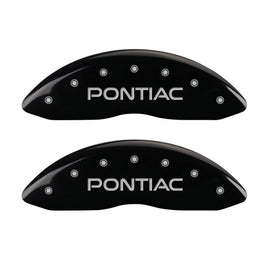 MGP 4 Caliper Covers 98-02 Pontiac Firebird (Ex WS6) Front Pontiac Rear Arrow Blk Finish Silver Char