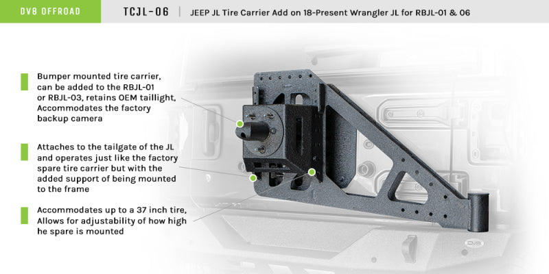 DV8 Offroad 2018+ Jeep Wrangler JL Tire Carrier (For RBJL-01/RBJL-02)