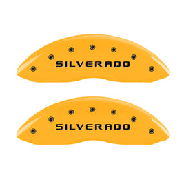 MGP 4 Caliper Covers Engraved Front & Rear Silverado Yellow Finish Blk Char 04 Chevy Avalanche 1500