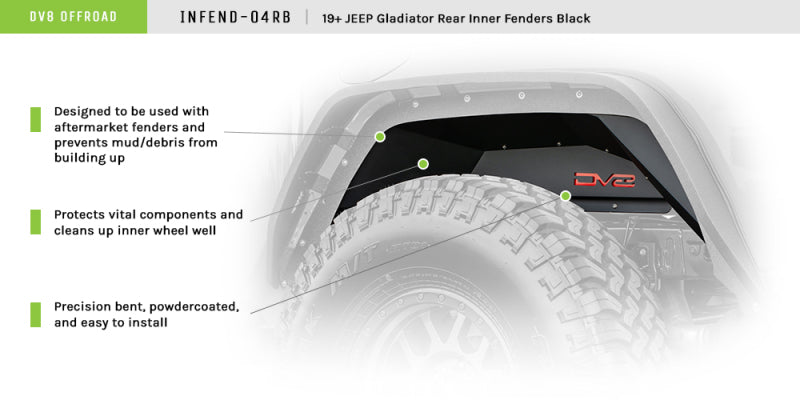 DV8 Offroad 201+ Jeep Gladiator Rear Inner Fenders - Black