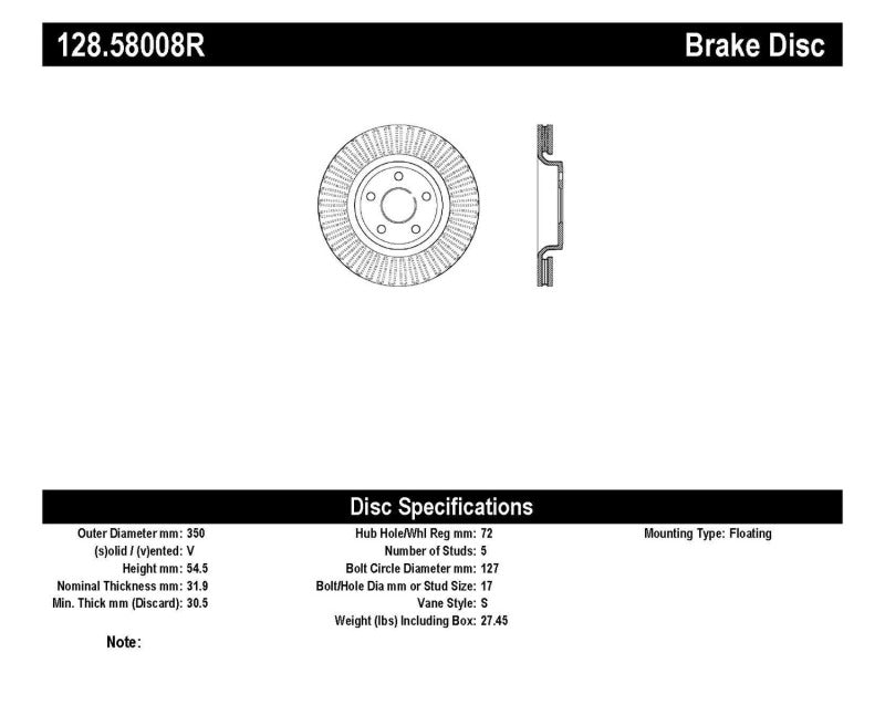 StopTech Drilled Sport Brake Rotor 11-17 Jeep Grand Cherokee (Excluding SRT8)