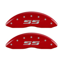 Load image into Gallery viewer, MGP 2 Caliper Covers Eng Front Silverado SS Red Finish Sil Char 2010 Chevy Silverado 1500
