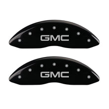 Load image into Gallery viewer, MGP 2 Caliper Covers Engraved Front GMC Black Finish Silver Characters 2008 GMC Canyon