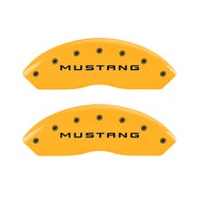 Load image into Gallery viewer, MGP 4 Caliper Covers Engraved Front Mustang Rear Bar &amp; Pony Yellow Finish Blk Char 2004 Ford Mustang