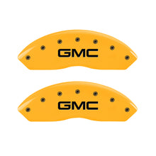 Load image into Gallery viewer, MGP 2 Caliper Covers Engraved Front GMC Yellow Finish Black Characters 1997 GMC Yukon