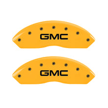 Load image into Gallery viewer, MGP 2 Caliper Covers Engraved Front GMC Yellow Finish Black Characters 1997 GMC Yukon