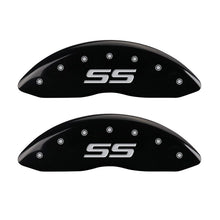 Load image into Gallery viewer, MGP 4 Caliper Covers Engraved Front &amp; Rear Monte Carlo style/SS Black finish silver ch