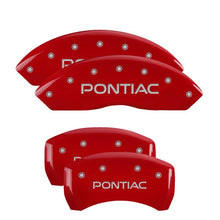 Load image into Gallery viewer, MGP 4 Caliper Covers Engraved Front &amp; Rear 06-09 Pontiac Solstice Red Finish Silver Pontiac Logo