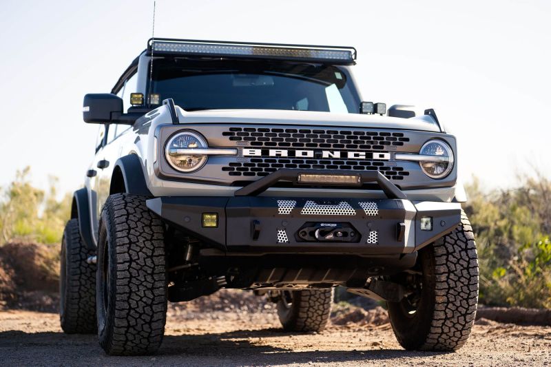 DV8 Offroad 2021+ Ford Bronco Front Bumper Winch Capable w/ Optional Bull Bar/Aux Light Opening