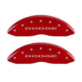 MGP Front set 2 Caliper Covers Engraved Front With out stripes/Dodge Red finish silver ch