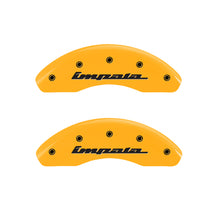 Load image into Gallery viewer, MGP 4 Caliper Covers Engraved Front &amp; Rear Impala Yellow finish black ch