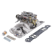 Load image into Gallery viewer, Edelbrock Manifold And Carb Kit Performer Air-Gap Small Block Chevrolet 1957-1986 Natural Finish
