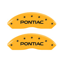 Load image into Gallery viewer, MGP 4 Caliper Covers Engraved Front Pontiac Rear Arrow Yellow Finish Blk Char 2009 Pontiac Solstice