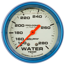 Load image into Gallery viewer, AutoMeter Gauge Wtemp 2-5/8in. 140-280 Deg. F Liq Filled Mech 4ft. Glow In Dark Ultra-Nite