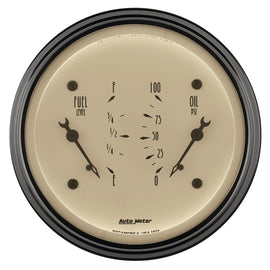 AutoMeter Gauge Dual Fuel & Oilp 3-3/8in. 0 Ohm(e) to 90 Ohm(f)& 100PSI Elec Antique Beige