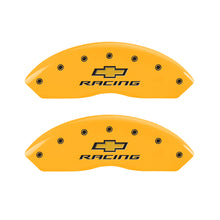 Load image into Gallery viewer, MGP 4 Caliper Covers Engraved F &amp; R Chevy Racing Yellow Finish Black Char 2017 Chevrolet Camaro
