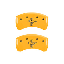 Load image into Gallery viewer, MGP 4 Caliper Covers Engraved Front Mustang Rear Bar &amp; Pony Yellow Finish Blk Char 2006 Ford Mustang