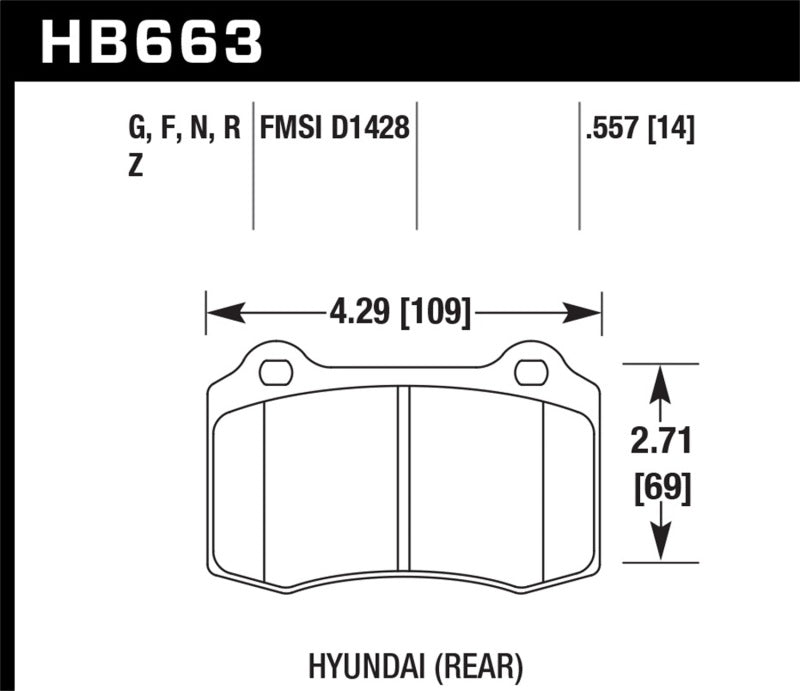 Hawk 10 Hyundai Genesis Coupe (Track w/ Brembo Breaks) Performance Ceramic Street 14mm Rear Brake Pa