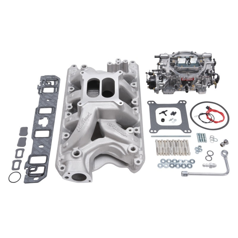 Edelbrock Manifold And Carb Kit Performer RPM Air-Gap Small Block Ford 351W Natural Finish
