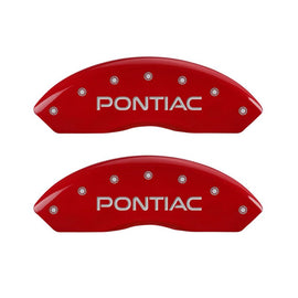 MGP 4 Caliper Covers Engraved Front & Rear 06-09 Pontiac Solstice Red Finish Silver Pontiac Logo