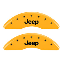 Load image into Gallery viewer, MGP 4 Caliper Covers Engraved Front &amp; Rear JEEP Yellow finish black ch