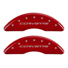 Load image into Gallery viewer, MGP 4 Caliper Covers Engraved Front C6/Corvette Engraved Rear C6/Z06 Red finish silver ch